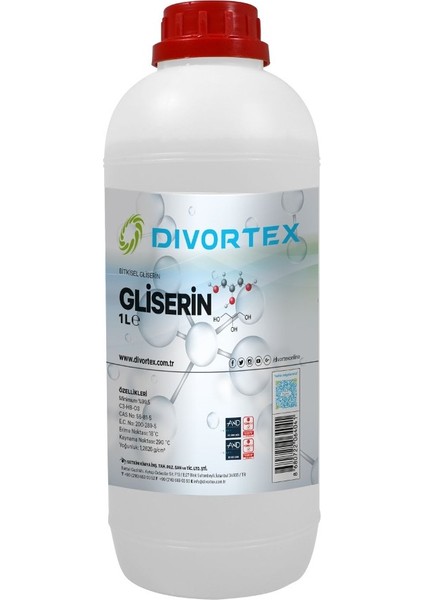 Bitkisel Gliserin VG C3H8O3 (% 99.7 Saflık)1 Lt(1,26 kg)