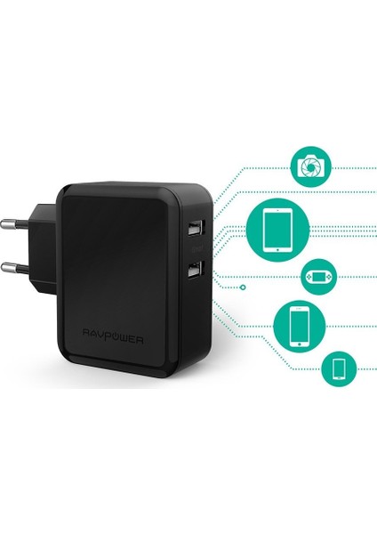 Duvar Şarj Cihazı 2xUSB - 4800 mA - Siyah