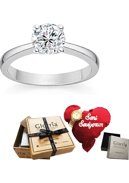 Gümüş Tektaş Yüzük - Hediye Seti