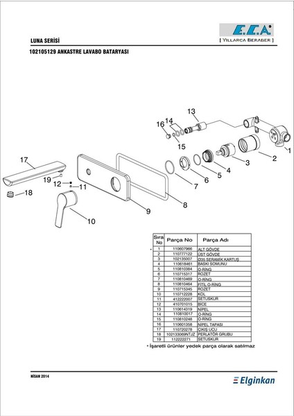 Eca Luna Ankastre Lavabo Bataryası modelleri