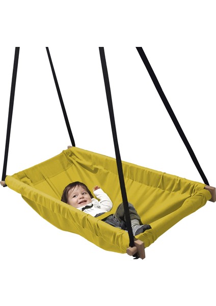 Ahşap Yaylı Zıp Zıp Bebek Hamak Beşik (Sarı)