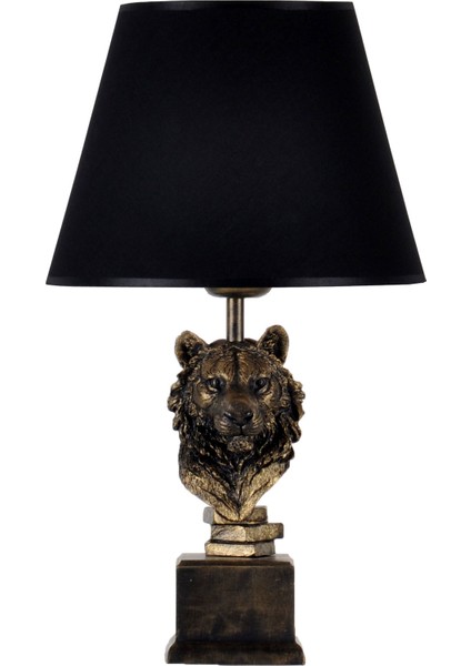 Modern Dizayn Aslan Abajur Gold Siyah