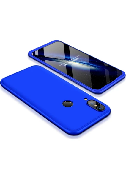 Case 4U Huawei P20 Lite Kılıf Kılıf 3 Parçalı Tam Koruma Sert Mika Ays Kapak - Mavi