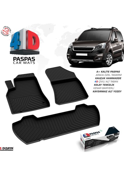 Peugeot Partner Tepee 4D Havuzlu Paspas 2008-2018 90 HP A+Kalite