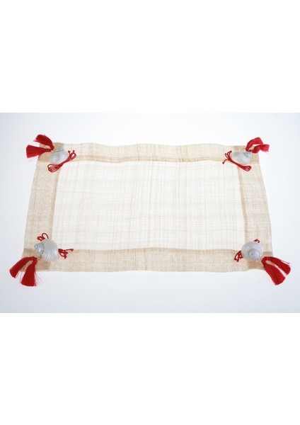 Amerikan Servis Sinamay Hasır Doğal Malzeme Deniz Kabuklu Kırmızı Fiyonklu 33*48 cm 2 Lİ SET OLARAK SATILMAKTADIR.