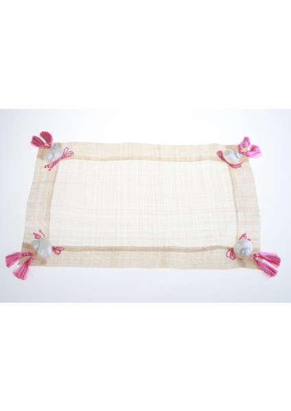Amerikan Servis Sinamay Hasır Doğal Malzeme Deniz Kabuklu Pembe Fiyonklu 33*48 cm 2 Lİ SET OLARAK SATILMAKTADIR.