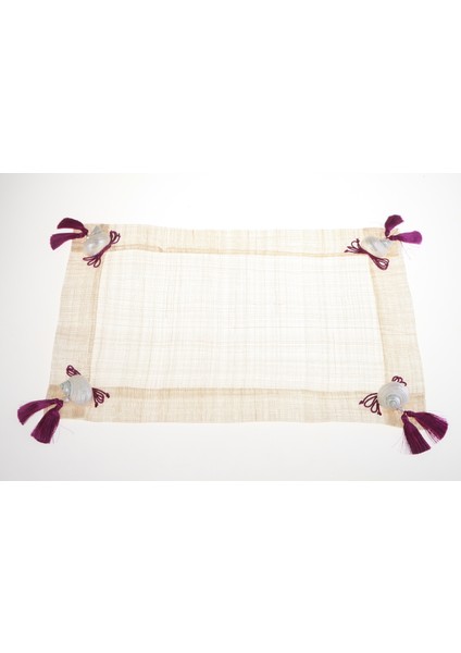 Amerikan Servis Sinamay Hasır Doğal Malzeme Deniz Kabuklu Mor Fiyonklu 33*48 cm 2 Lİ SET OLARAK SATILMAKTADIR.