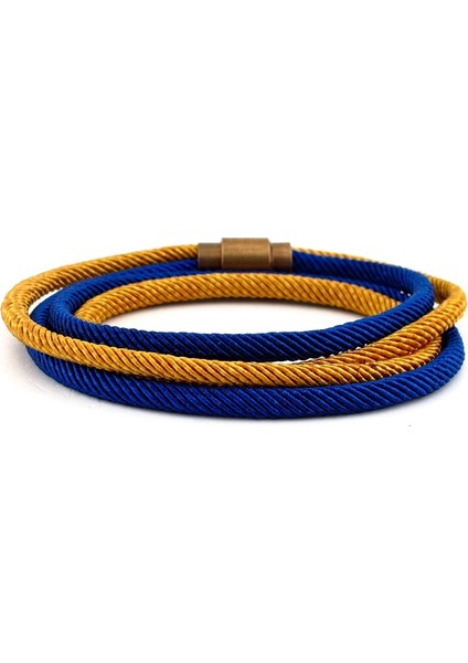 Sarı Lacivert İki Sıra Sarma Metal Klips Erkek Bileklik Bt443