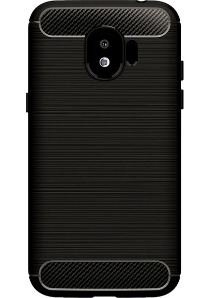 Samsung J2 Pro 2018 Brushed Carbon Fiber Silikon Kılıf + Tempered Cam