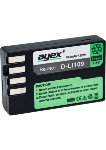 Pentax K-R- K-S1 K-S2- K-30- K-50- K-70- K500 İçin D-Li109 Ayex Batarya