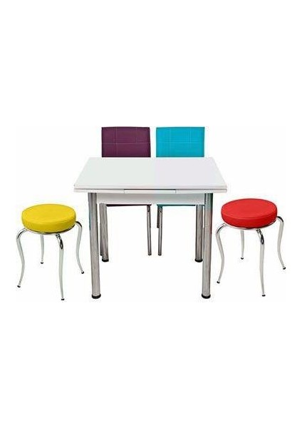 Ahşap Mutfak Masa 2 sandalye 2 tabure 60 x 90 cm