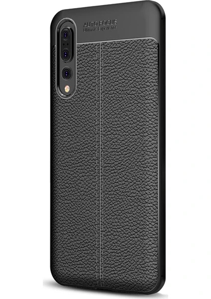 Huawei P20 Pro Kılıf Deri Dokulu Silikon Siyah