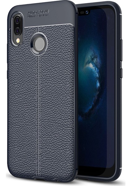 Huawei P20 Lite Kılıf Deri Dokulu Silikon Lacivert