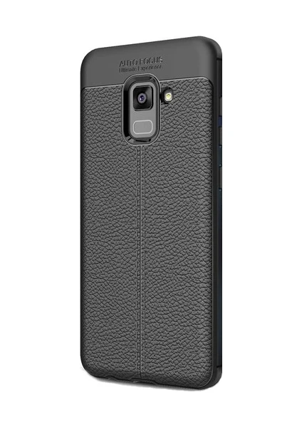 Case 4U Samsung Galaxy A8 2018 Kılıf Rugan Armor Deri Görünümlü Yüksek Kalite Silikon Niss Siyah