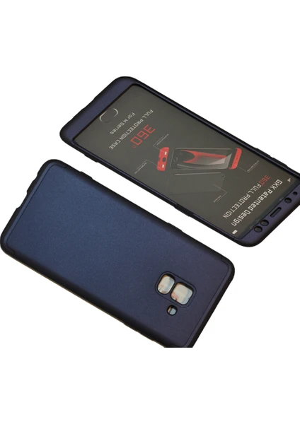 Case 4U Samsung Galaxy A8 2018 360 Derece Korumalı Tam Kapatan Koruyucu Kılıf Mavi