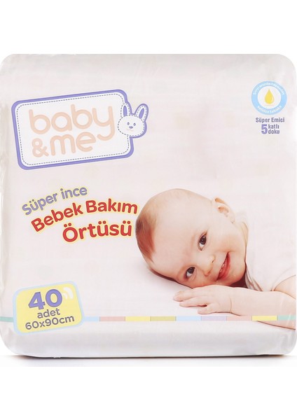 Baby&Me Süper İnce Alt Değiştirme Örtüsü 60 x 90 cm 40 Adet