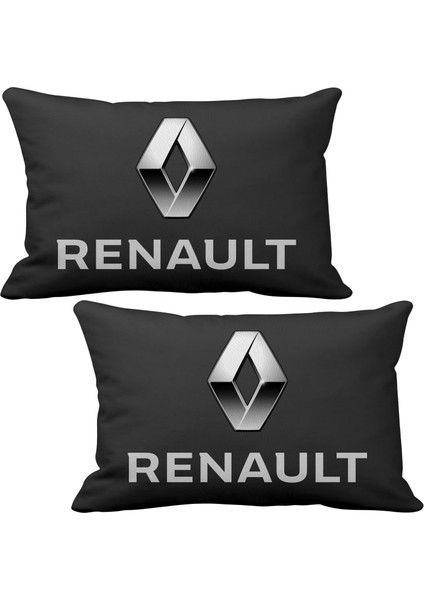 Renault Reno 2 li Lüks Araç Boyun Yastığı Siyah ve Ahşap Logo Anahtarlık