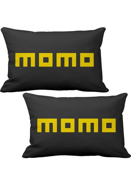 Momo 2'li Lüks Araç Boyun Yastığı Siyah ve Ahşap Logo Anahtarlık