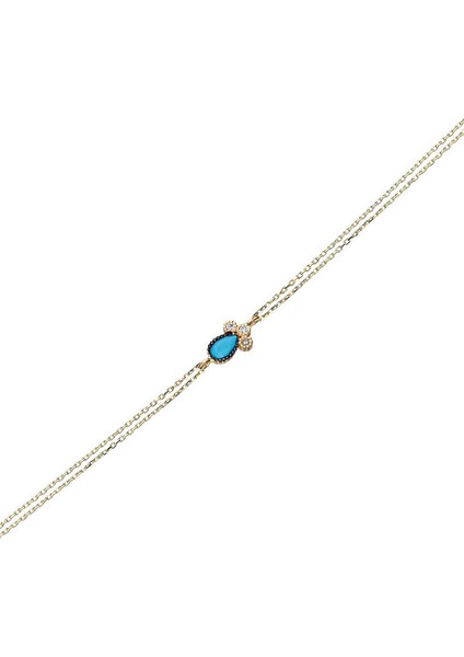 Altın Turkuaz Taşlı Damla Bileklik