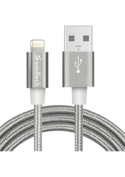2.0 A Lightning İp Örgü Metal Data Şarj Kablosu Gri