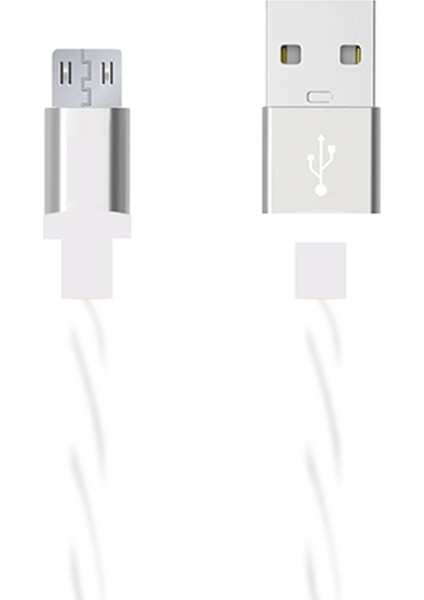 Micro USB Ledli Silikon USB Data Kablo Beyaz (DK011B)