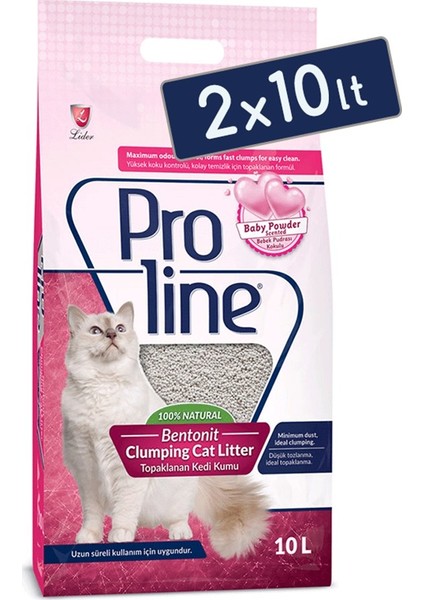 Pro Line Bebek Pudrası Kokulu Topaklanan Kedi Kumu 10 Lt (2 Adet)