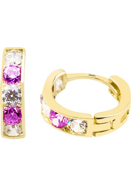 Pembe Taşlı Altın Halka Çocuk Küpesi