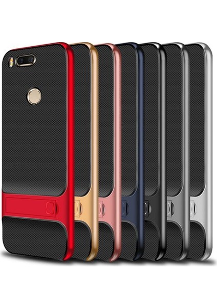 Case 4U Xiaomi Mi A1 - 5X Kılıf Standlı Korumalı Silikon Arka Kapak - Kırmızı