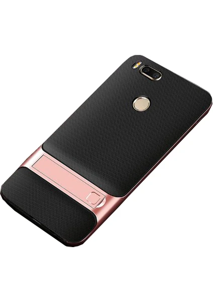 Case 4U Xiaomi Mi A1 - 5X Kılıf Standlı Korumalı Silikon Arka Kapak - Rose Gold