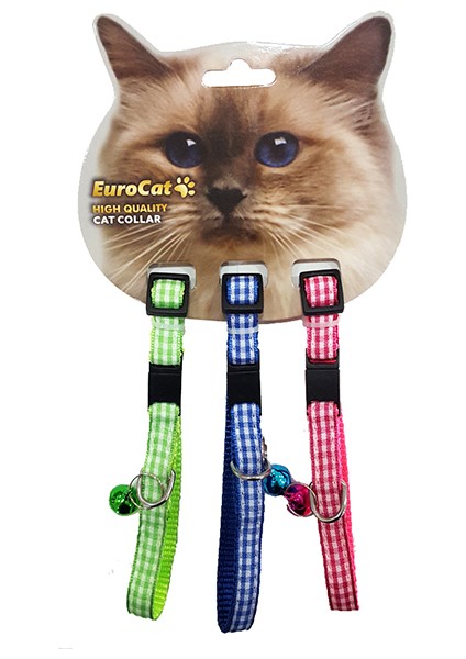 Eurocat Renkli Ekoseli Çıngıraklı Kedi Boyun Tasması 3'lü