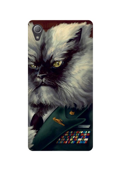 Sony Xperia Z3 Asker Kedi Baskılı Kapak Kılıf + Ekran Koruyucu Cam