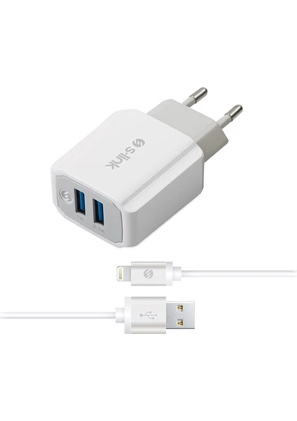 Swapp SW-C625 2 USB + İPad /iPhone Uyumlu6 5V 2.1A Metal Kablolu iPhone Uyumlu Şarj Adaptör