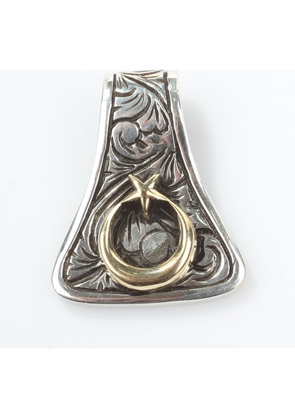 925 Ayar Gümüş ve Bronz Ay Yıldız Motifli Erkek Kolye Ucu