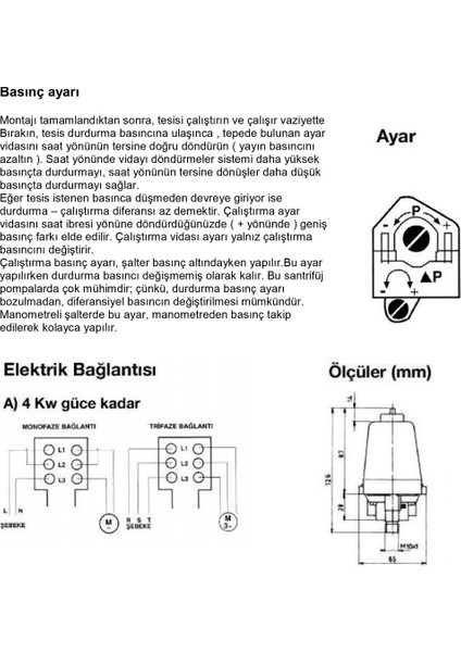 Basınç Kontrol Şalteri (Otomatiği) 1/8 Bar