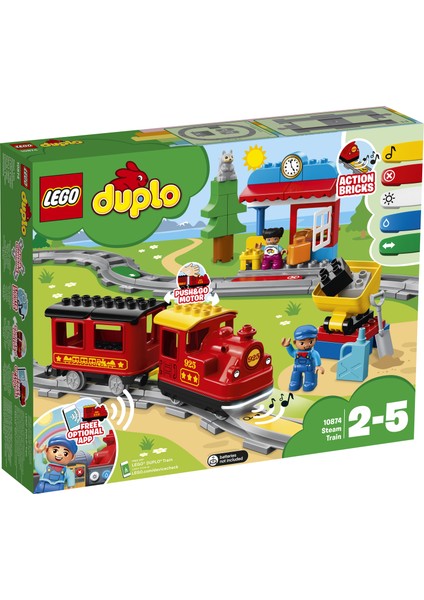 ® DUPLO® Buharlı Tren 10874 - 2 Yaş ve Üzeri Çocuklar için İstasyon ve Kömür Vagonu İçeren Eğitici Oyuncak Yapım Seti (59 Parça)