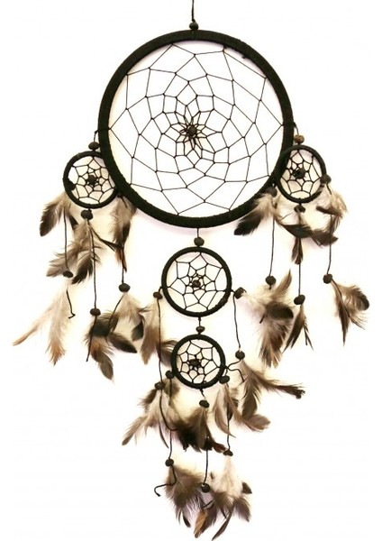 Üç Gözlü Siyah Rüya Kapanı / Dreamcatcher 16,5 cm çap
