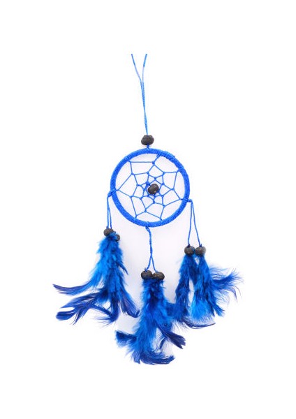 Araba Süsü Tüylü Mavi Mini Rüya Kapanı / Düş Kapanı / Dreamcatcher - 6 cm