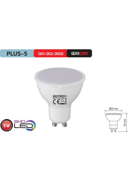 Plus5 Gu10 Duylu 6400K Beyaz Işık 5 Watt Led Ampül