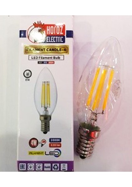 Candle 4W E14 Duy Filament LED Ampül 6400K Beyaz Işık