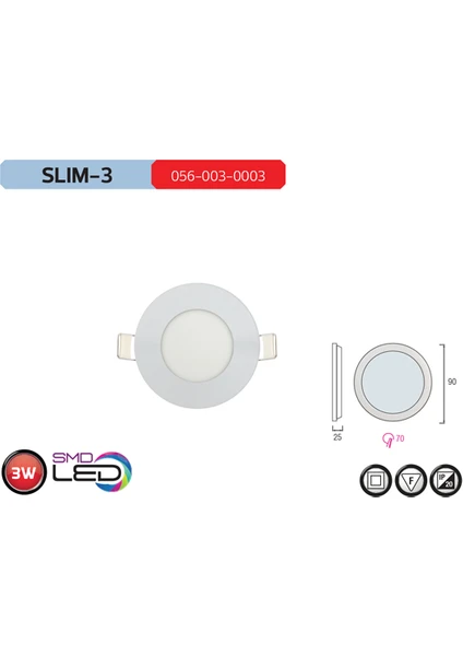 Slim3 6400K Beyaz Işık 3W Smd Led Sıva Altı Led Armatür