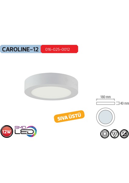 Caroline 12 6000K Beyaz Işık 12W Beyaz Sıva Üstü Panel