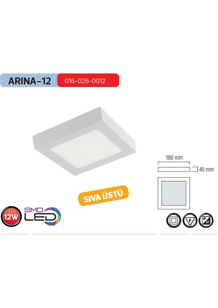 ARINA-12W BEYAZ S.Ü. KARE LED PANEL