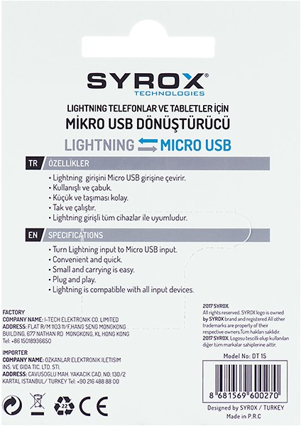 DT15 Micro Usb Apple iPhone Uyumlu Lightning Dönüştürücü