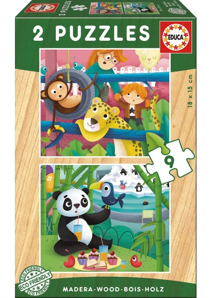 Educa Puzzle Zoo Animals 2 X 9 Parça Ahşap Puzzle