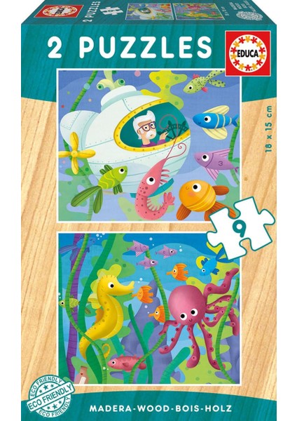 Educa Puzzle Aquatic Animals 2 X 9 Parça Ahşap Puz