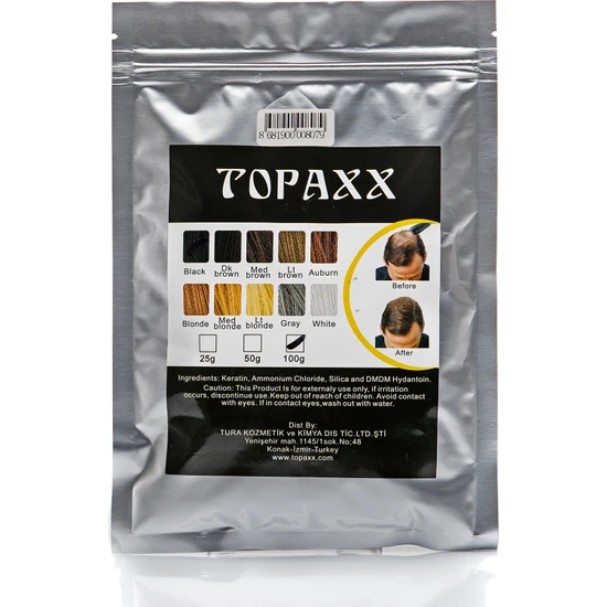 Topaxx 100 Gr Dolgunlaştırıcı Koyu Kahve/Dark Brown Saç Fiber Topik Tozu