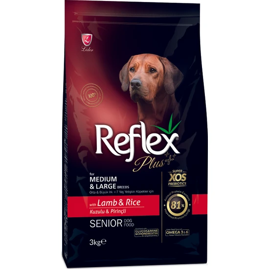 Reflex Plus Orta&Büyük Irk Kuzu&Pirinç Yaşlı Köpek Maması 3 Kg
