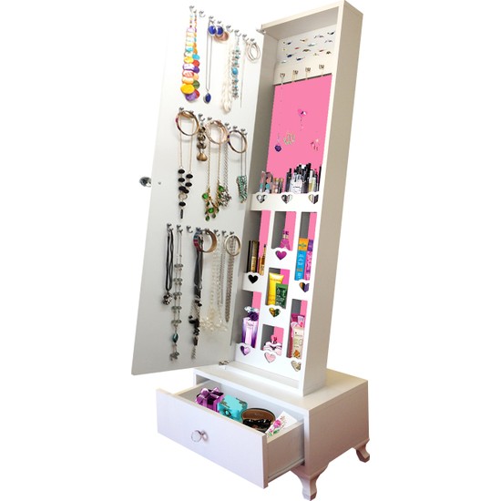 First Mobilya 08 Trendy Gold Aynalı takı dolabı Beyaz Fiyatı