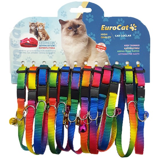 Eurocat Gökkuşağı Renkli Çıngıraklı Kedi Boyun Tasması 12�li Fiyatı