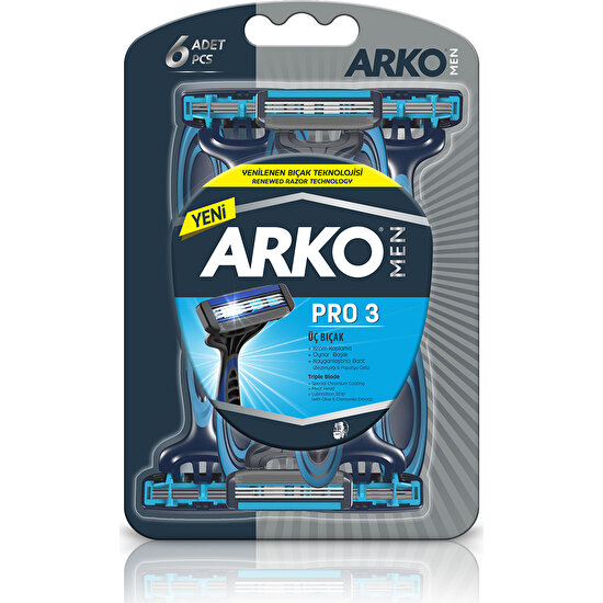 Arko Men Pro 3 Bıçaklı Tıraş Bıçağı 6'lı